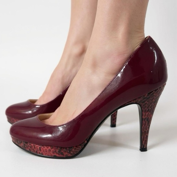 Enzo Angiolini High Heels Women’s Sz 6 Merlot Snake Skin Vegan Patent Leather - Picture 1 of 15
